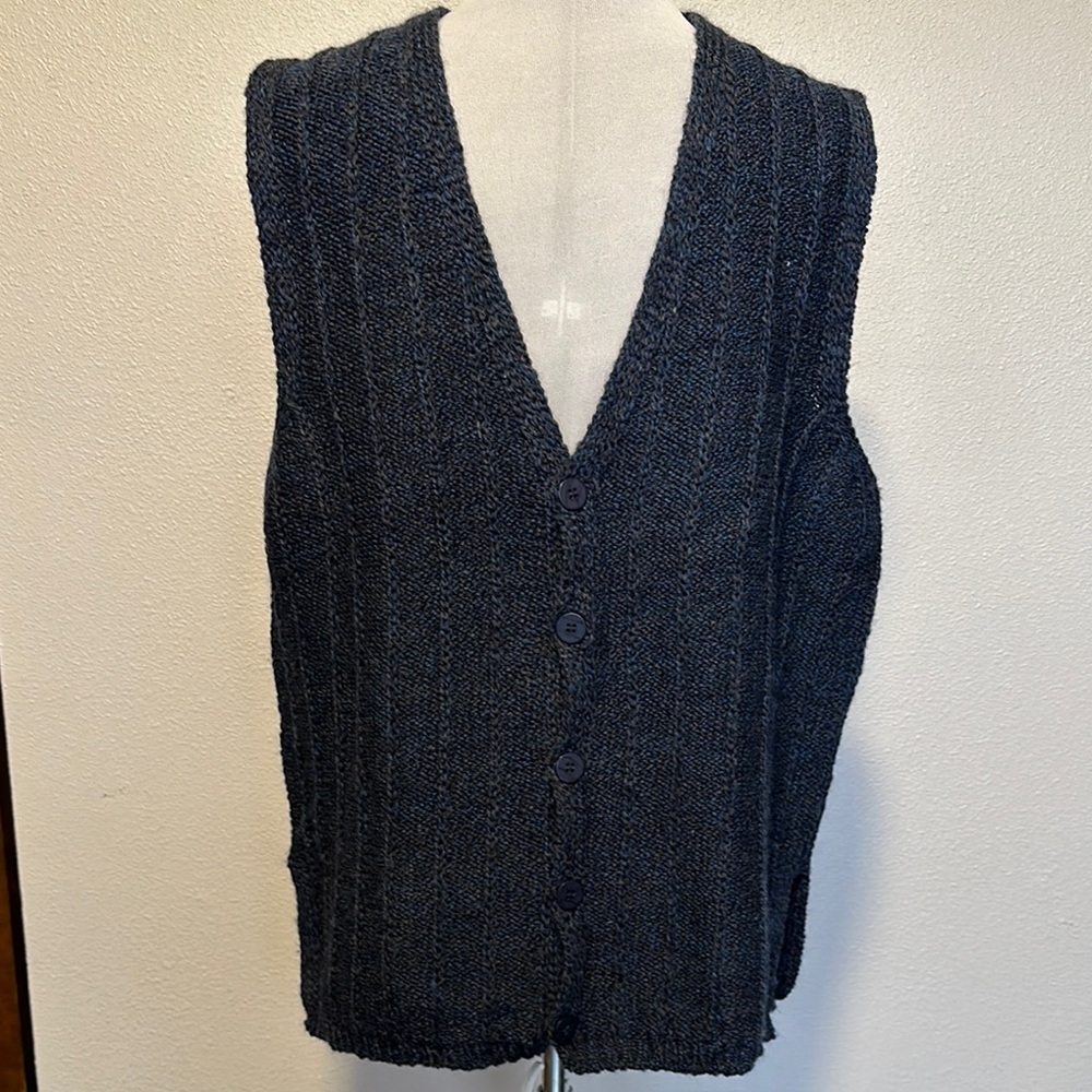 Kilkenny 100% New Wool Navy Blue Knit Button-Up Vest